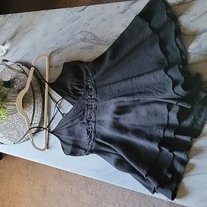 Boho spaghetti strap romper with tiered layered hem black size L